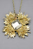 Harlequin&Lionhead handmade feather leaves emerald metal gemstone statement pendant necklace in brass