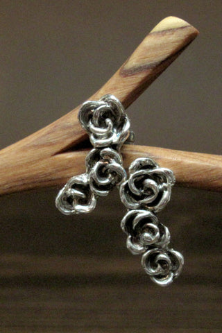 Harlequin&Lionhead handmade Rose stud earrings sterling silver oxidized