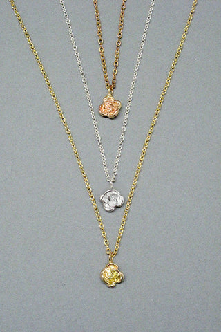 Harlequin&Lionhead handmade Rose solitaire pendant necklace in sterling silver or brass