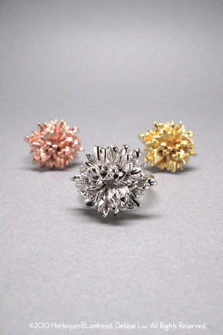 Harlequin&Lionhead handmade flower cocktail ring yellow, rose or white gold plated