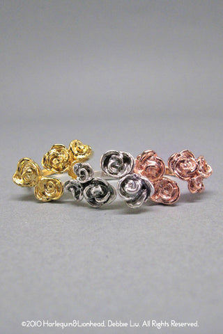 Harlequin&Lionhead handmade Adjustable Rose ring gold or rose gold plated