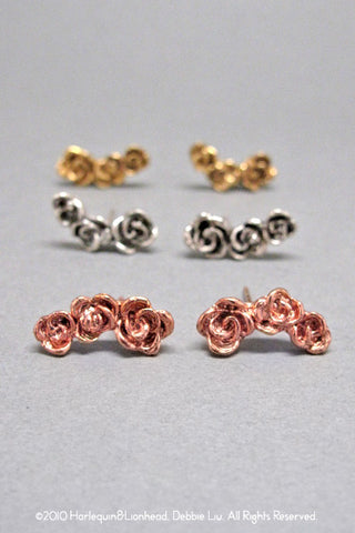 Harlequin&Lionhead handmade Rose stud earrings gold or rose gold plated