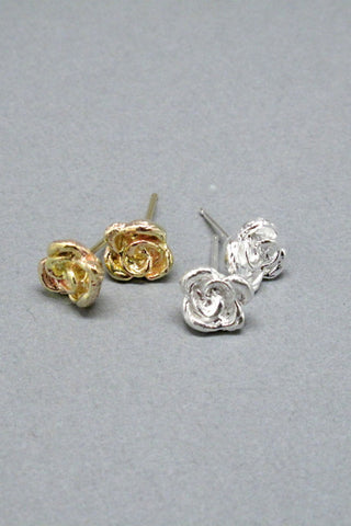 Harlequin&Lionhead handmade Rose solitaire stud earrings in gold/brass or sterling silver