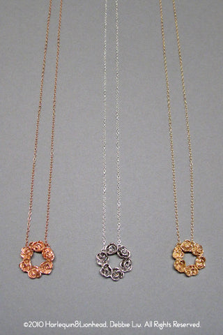 Harlequin&Lionhead handmade Rose pendant necklace in sterling silver or gold plated