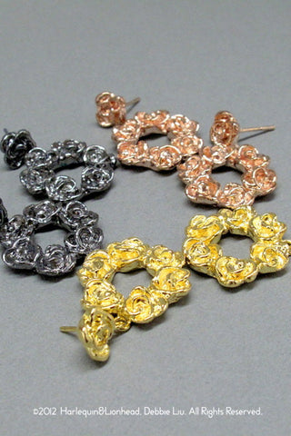 Harlequin&Lionhead handmade Rose dangle post stud earrings gold or rose gold plated