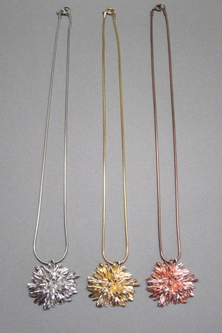 Harlequin&Lionhead handmade flower large pendant necklace yellow, rose or white gold plated