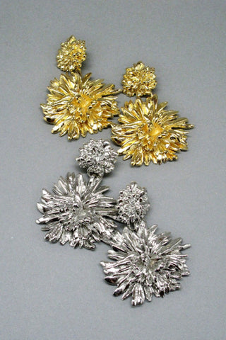 Harlequin&Lionhead handmade flower statement earrings gold plated